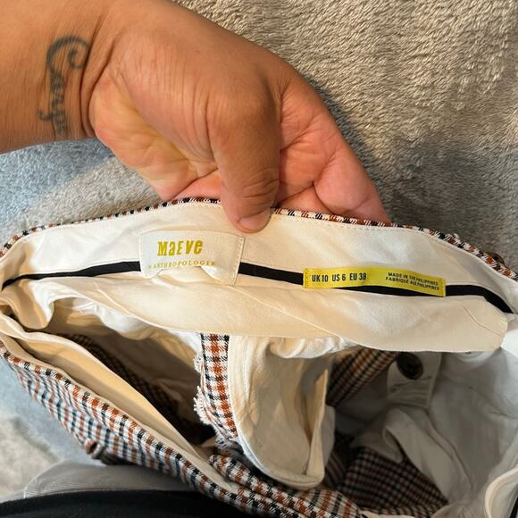 Maeve By Anthropologie Relaxed Kick Flare Cropped Pants Women US 6 Plaid - Picture 7 of 7